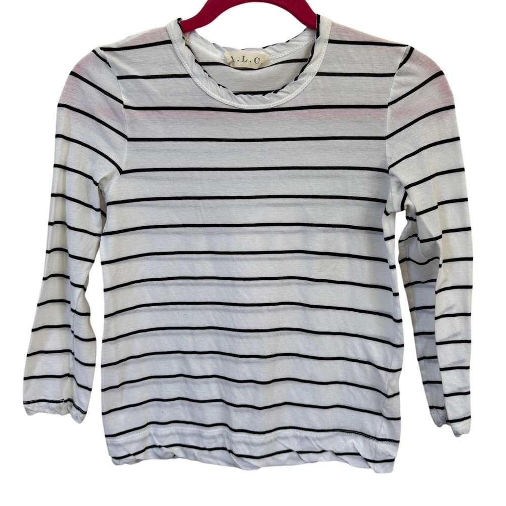 A.L.C. Striped Long Sleeve Tee XS White Black Cotton Nautical Coastal French